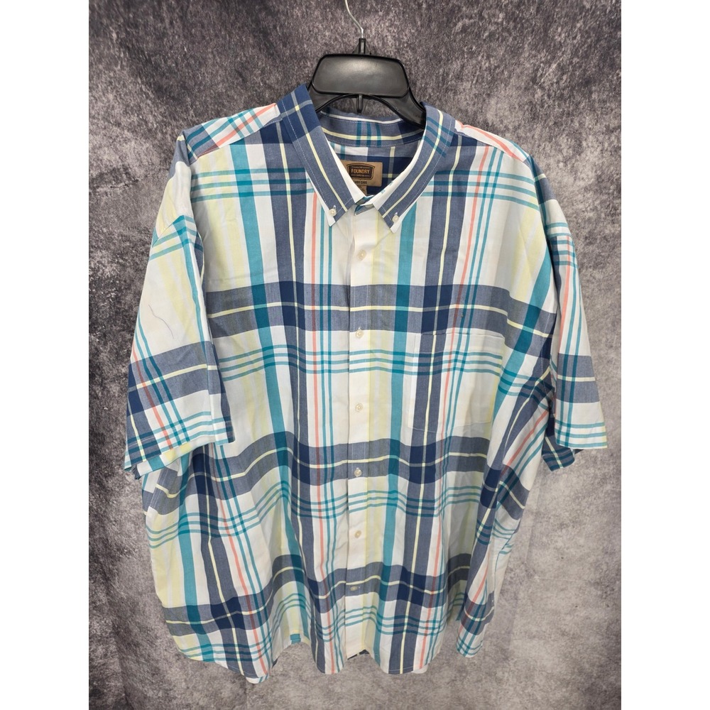 The Foundry Shirt Mens 4XL Blue Plaid Button Down Long Sleeve Coastal Everyday